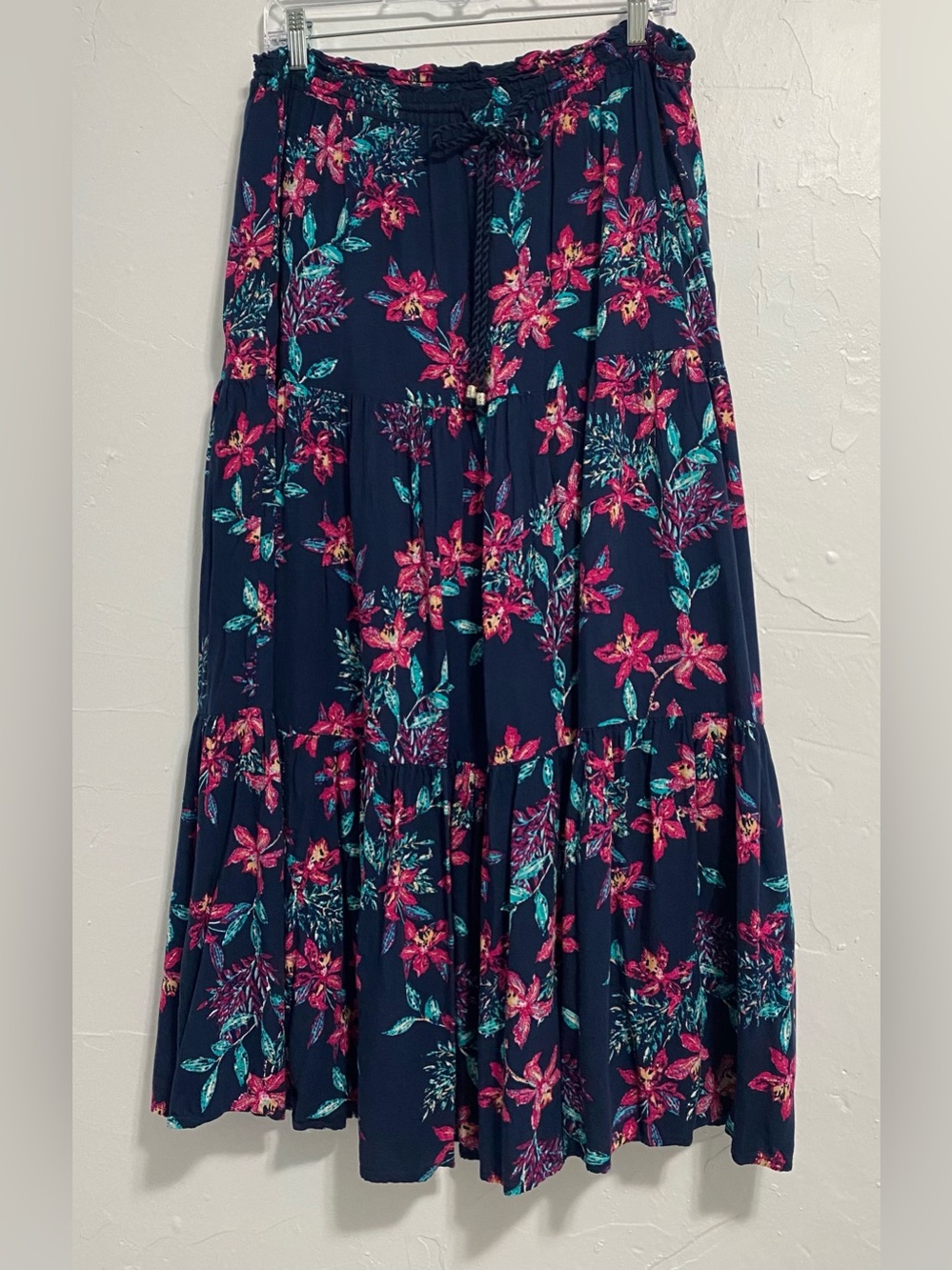 Style & Co. Navy Maxi Skirt with Pink & Teal Floral Print